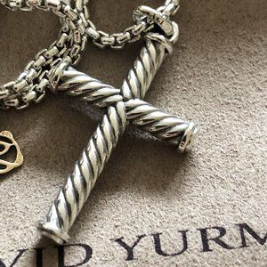 David Yurman 22” Box Chain Necklace & Cable Cross Pendant Sterling Silver 925
